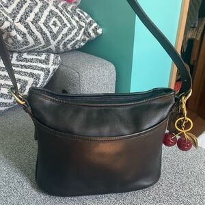 Coach Black Leather Shoulder Bag with Gold Accents